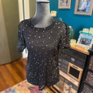 Black Starry Silver Sparkle Mesh T-Shirt